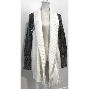 Oceanus Women's Small White Oversized Open Front White and Gray Fluffy Cardigan